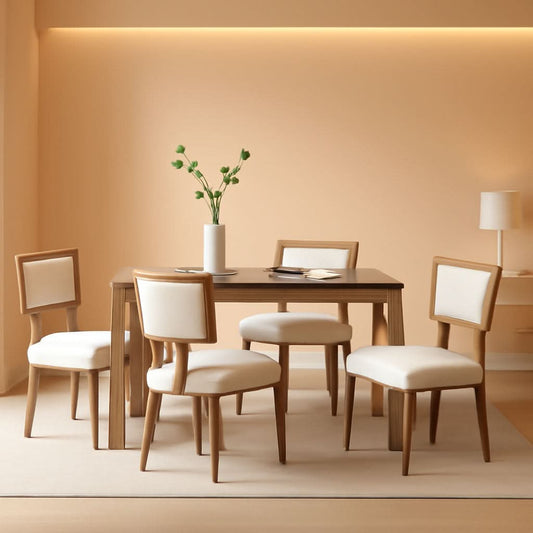 Mid Century Modern Armless Dining Chairs Beige Tone-0