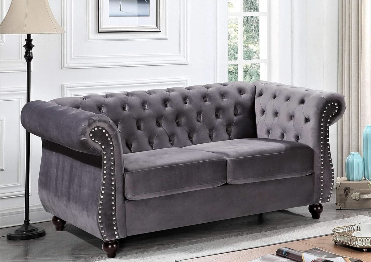 Modern Pink Velvet Chesterfield Loveseat With Tufted Back