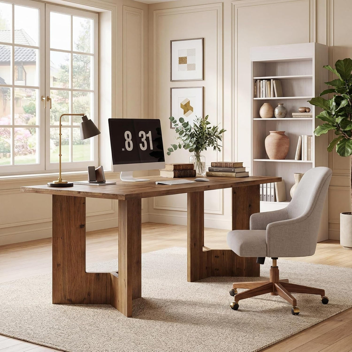 63-Inch Walnut Desk Executive Home Office Workstation