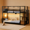 TwinOverTwin Black Metal Bunk Bed With StorageDrawers