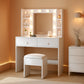 White Vanity Desk With Comprehensive Storage Mirror