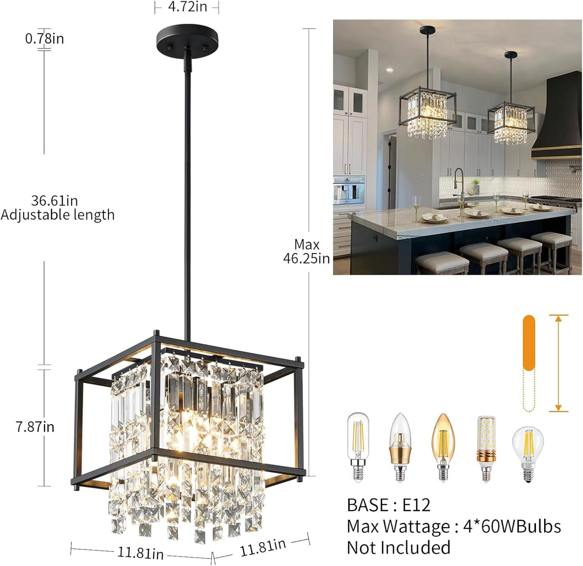 Black Crystal Chandelier For Entryway Ceiling Light