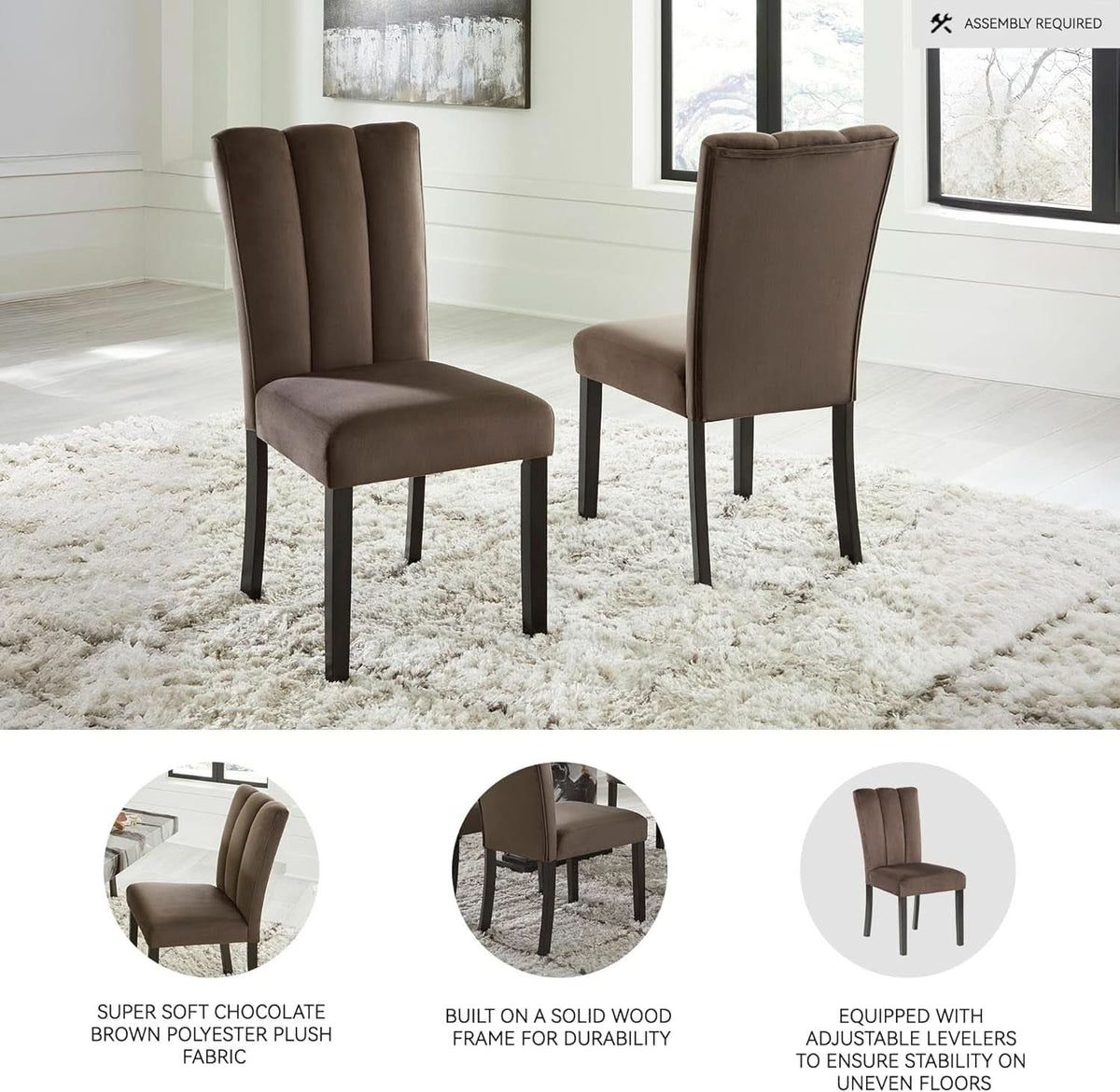 Pair Contemporary Velvet Dining Chairs Chocolate Brown