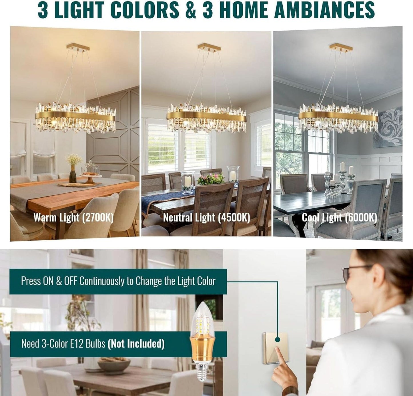 Crystal Chandelier Gold Rectangular Pendant Ceiling Light