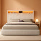 King Corduroy Platform Bed With Charging Station And LED Lights