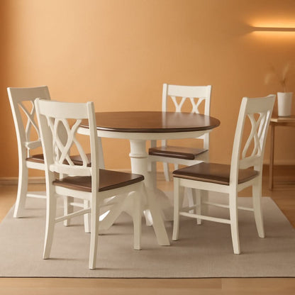 Round Dining Table Set Distressed White Five Piece Set