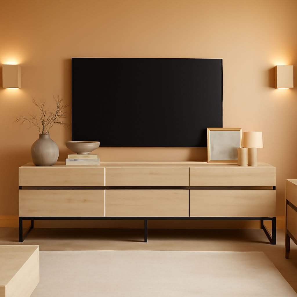 Light Oak Contemporary Entertainment TV Stand 75 Inch