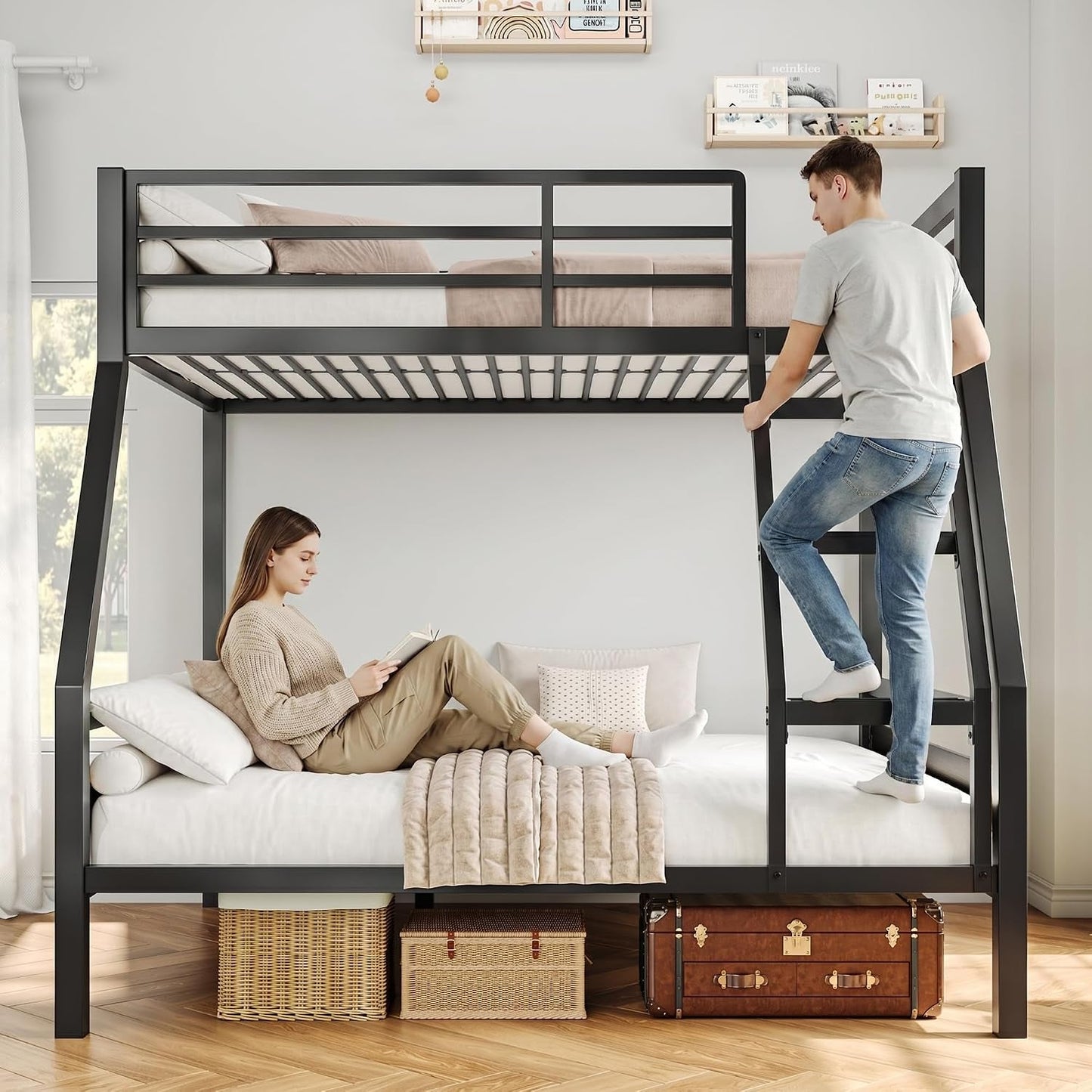 Reinforced Structural Industrial Steel Black Bunk Bed
