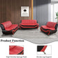 Living Room Sofa Set 3-Piece Faux Leather Black Red