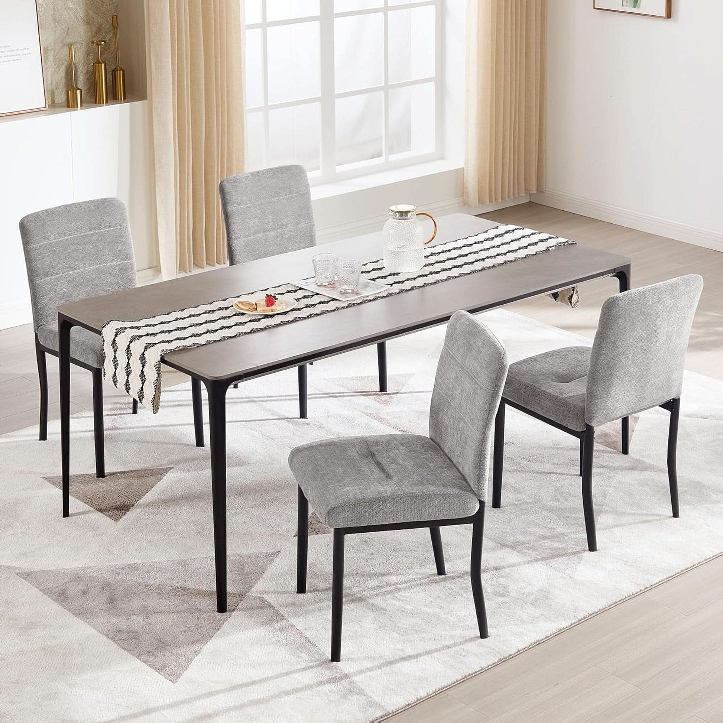 Fabric Upholstered Parsons Dining Chairs Metal Legs