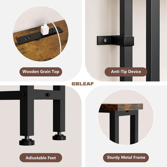 Ninety Inch RusticBrown Sofa Table With Power Strip