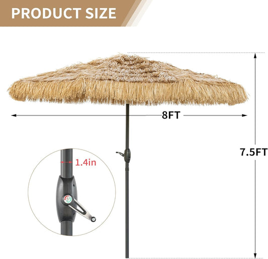 8ft Tiki Umbrella With UPF50 Ultraviolet Protection