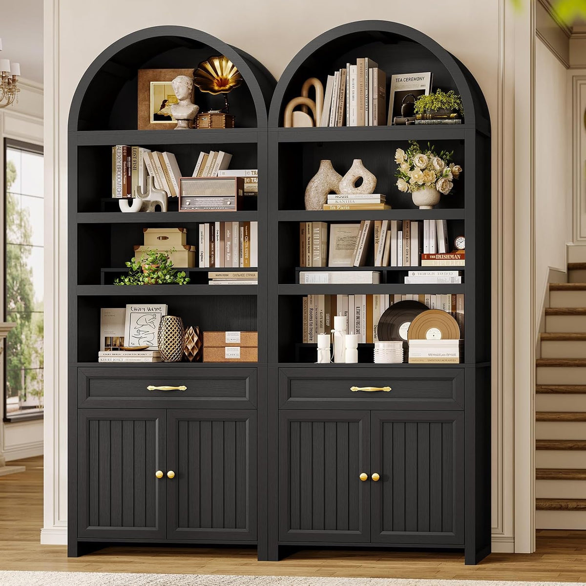 Modern Arched Black Bookcase With Adjustable Shelves