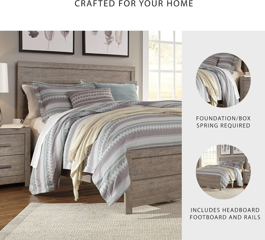Weathered Gray Queen Panel Bed Engineered Lumber wood