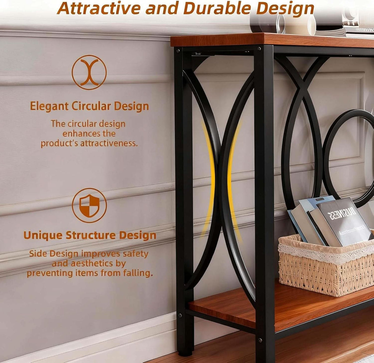 55Inch Rustic Brown Sofa Console Table Elegant Durable