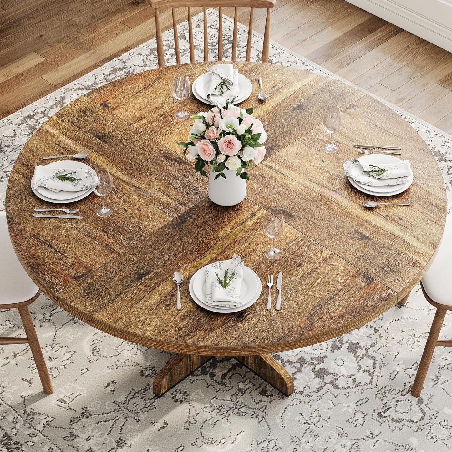 Round Dining Table 47 Inch Brown Matte Textured Finish