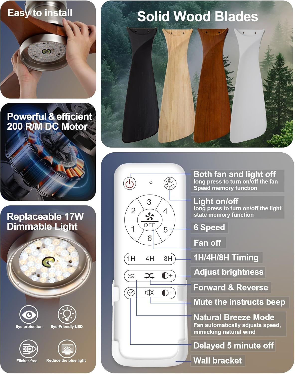 Brushed Nickel Reversible Dimmable Ceiling Fan Remote