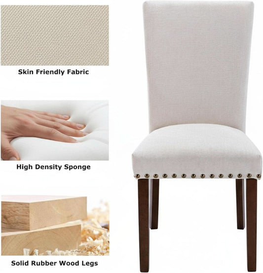 Beige Upholstered Dining Chairs Featuring High Back