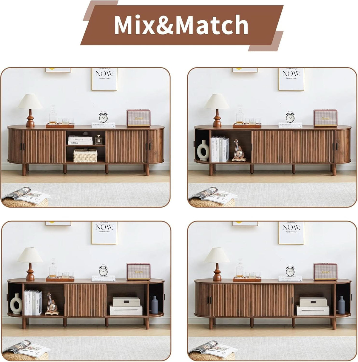Walnut Tambour TV Stand 70.87 Inch Entertainment center