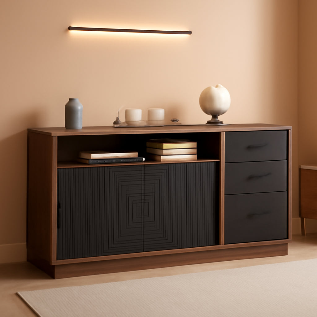 Fifty Five Inch Walnut Sturdy File Cabinet With Drawers