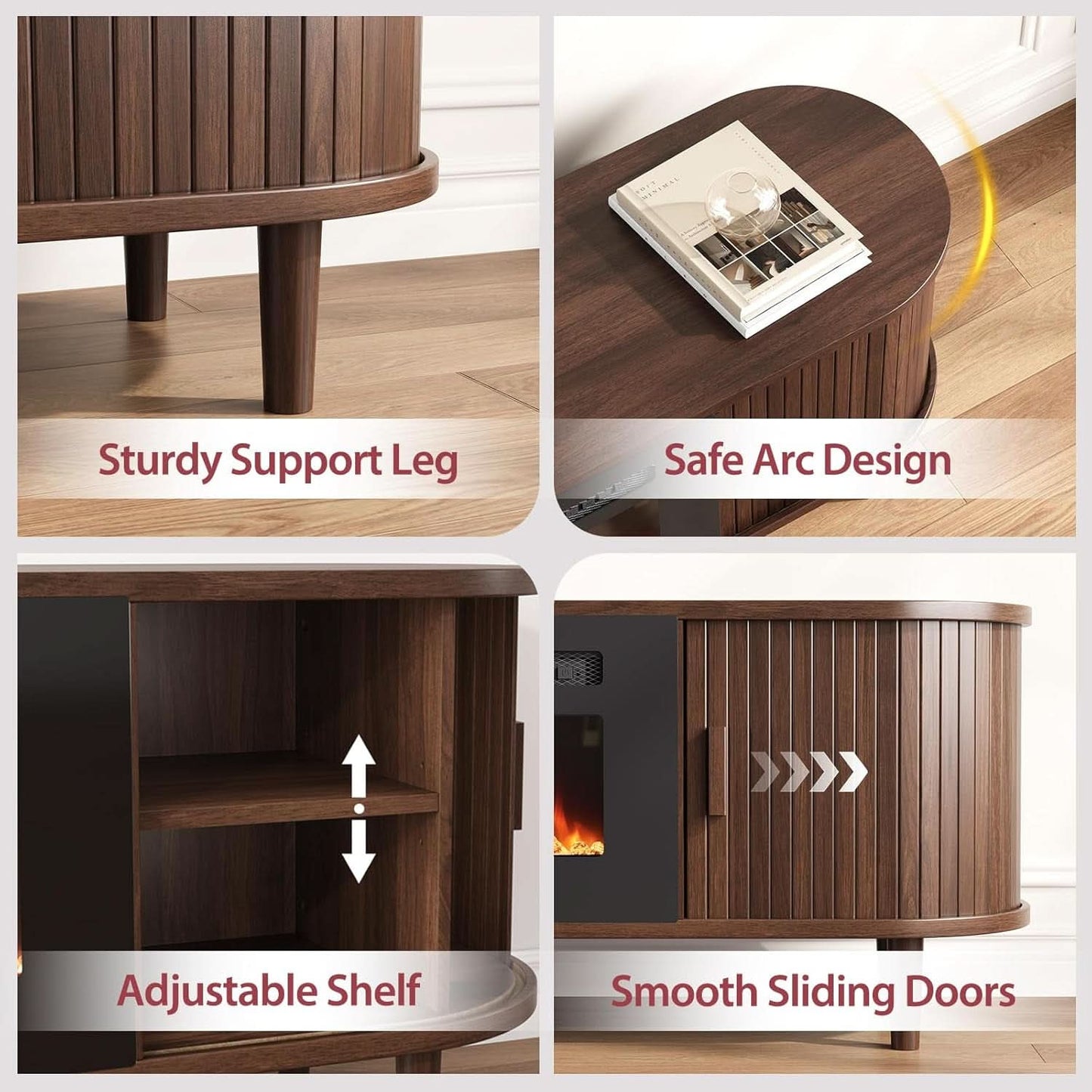 Seventy Inch Walnut TV Stand With Electric Fireplace