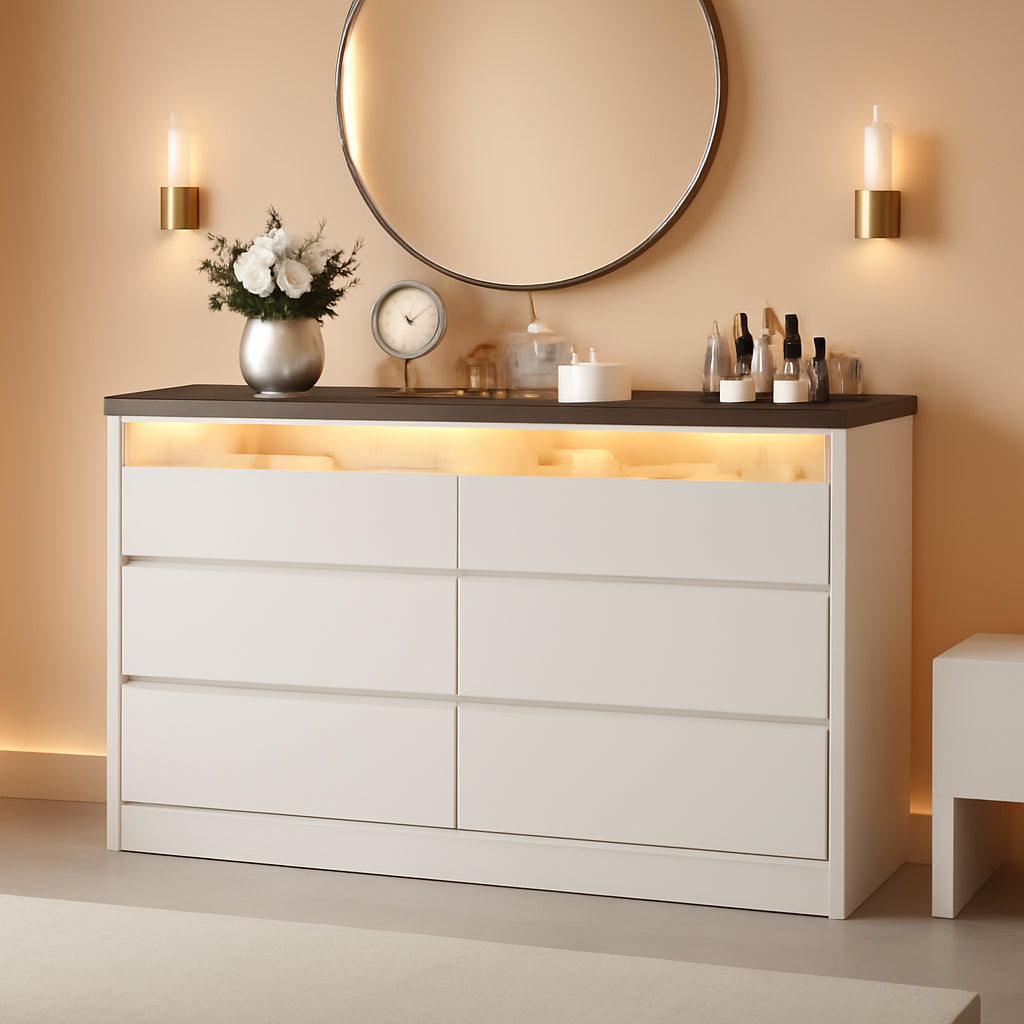White RGBLED Dresser With Innovative Illumination Drawers