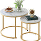 White Nesting Circular Coffee Tables Marble Pattern