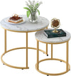 White Nesting Circular Coffee Tables Marble Pattern