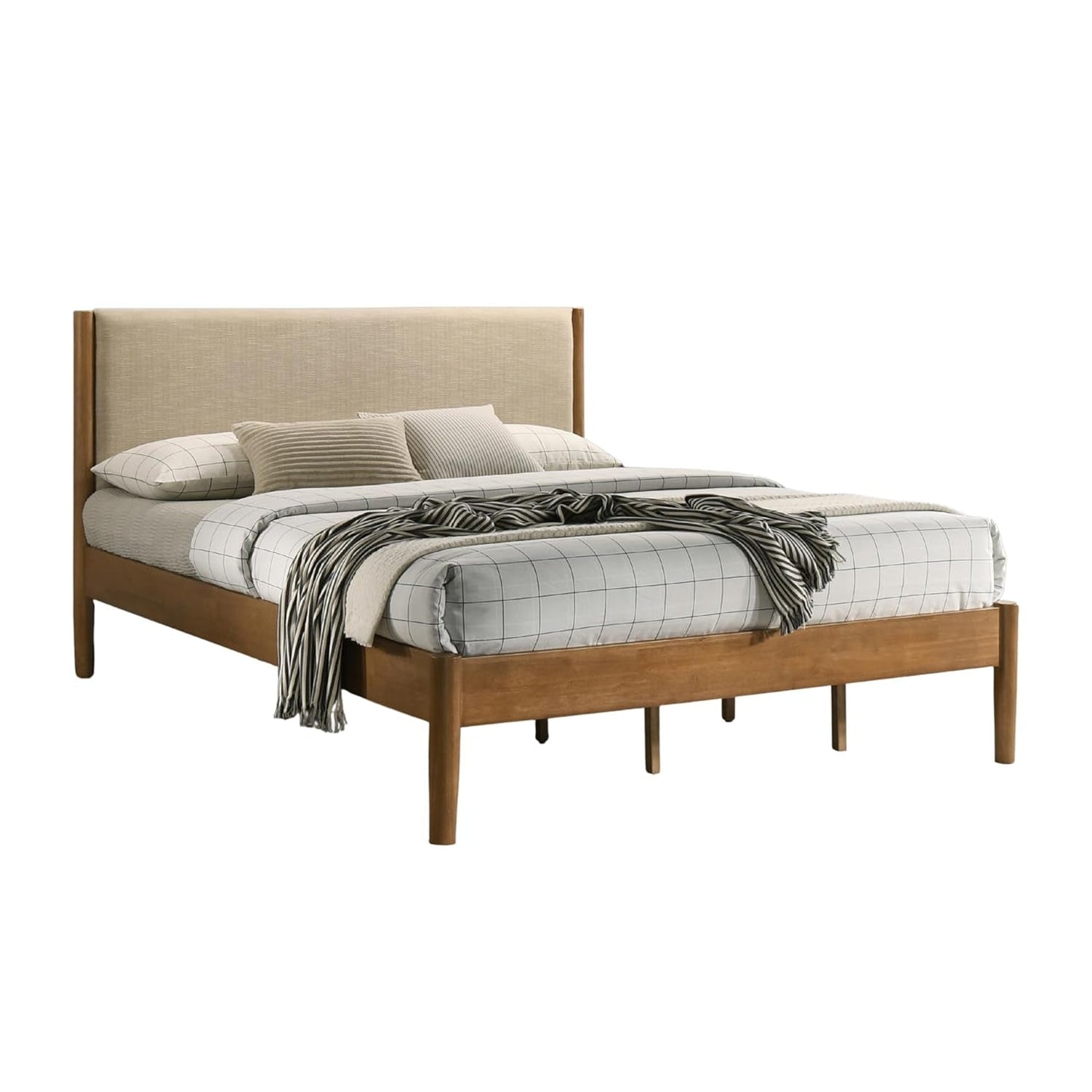 Luxurious Rubberwood Platform Bed Light Walnut King