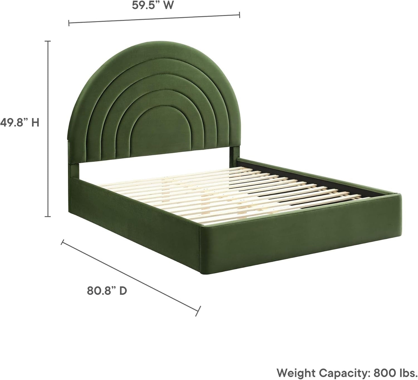 Full Sized Velvet Platform Bed Moss Green