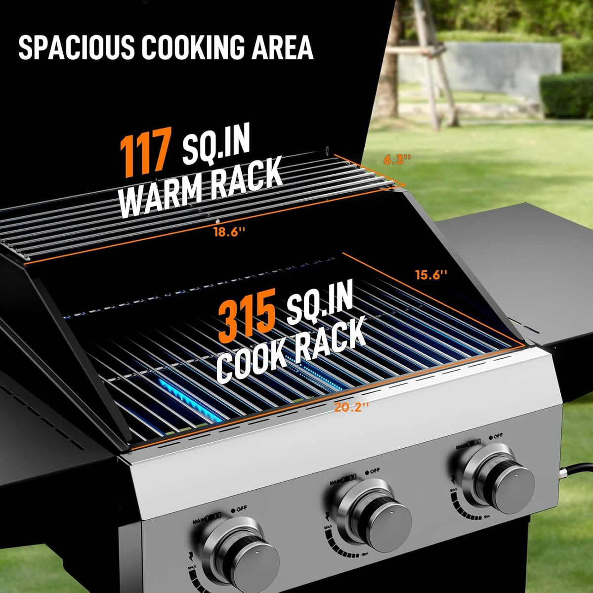 Three Burner Portable Propane Grill Weather Resistant BTU