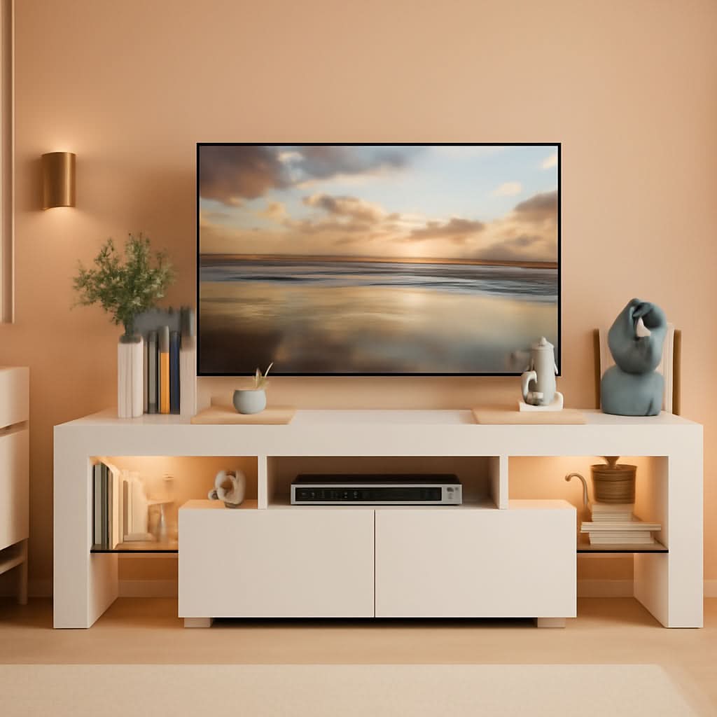 White Entertainment TV Stand With LED Illumination