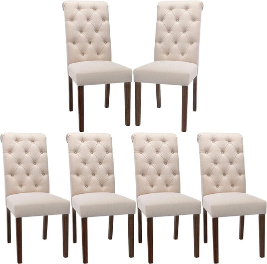 Dark Beige Textured Upholstered Parsons Dining Chairs