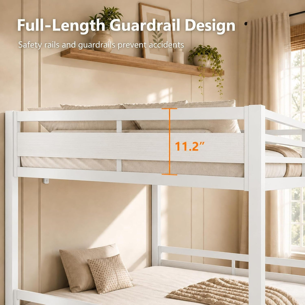 White Heavy Duty Metal Bunk Bed Full Over Full Ladder