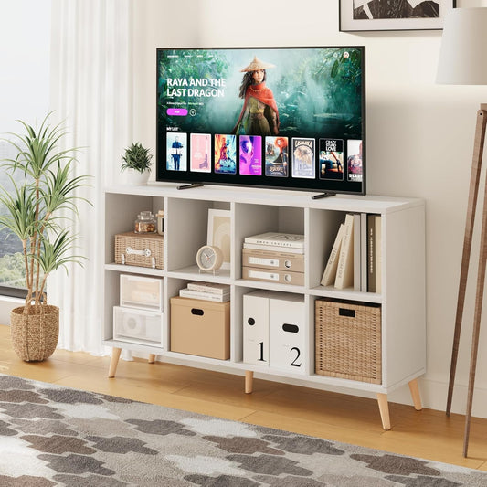 Freestanding White Eight Cube Wooden Bookshelf Organizer-1