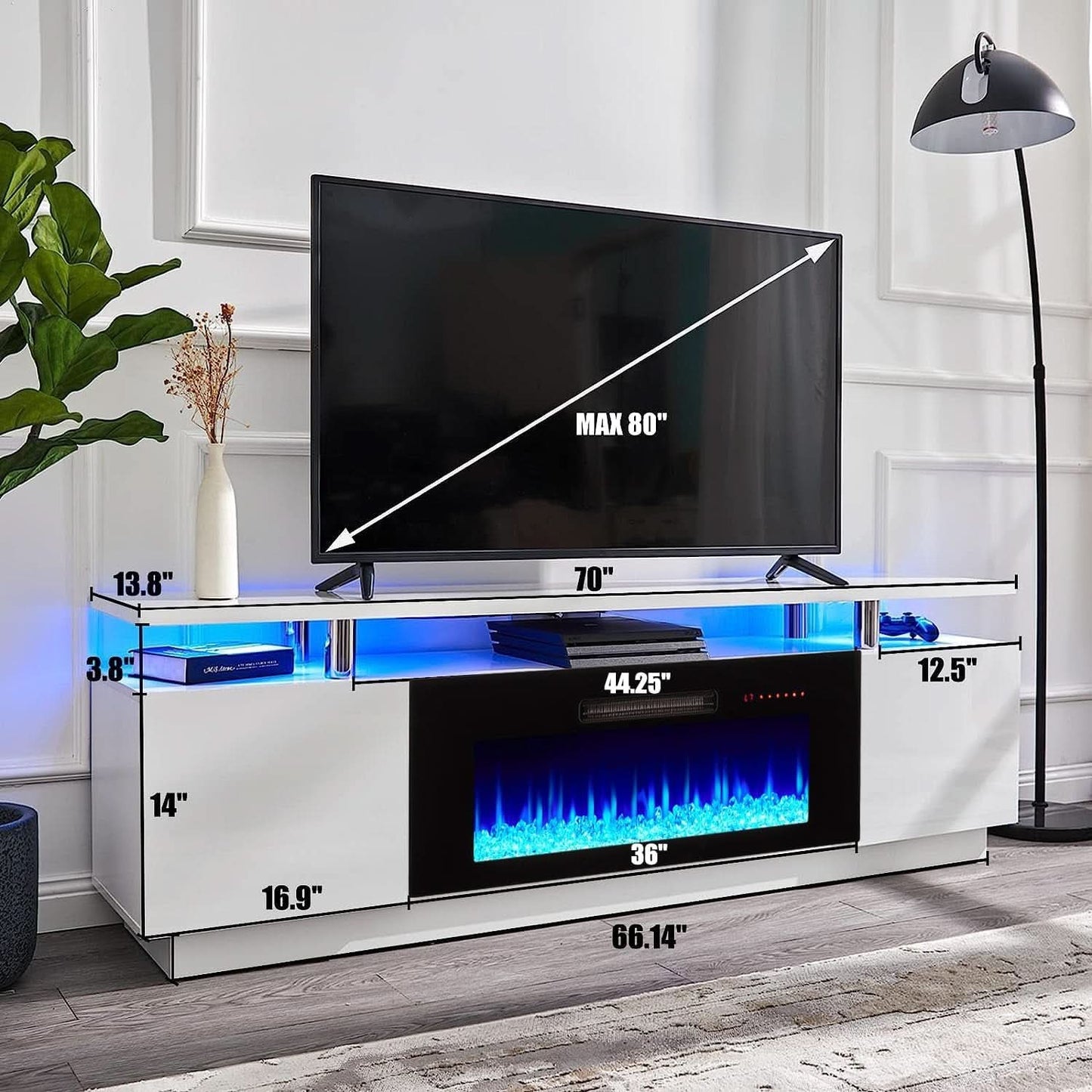 Ivory White 36 Inch Electric Fireplace Tv Entertainment Center