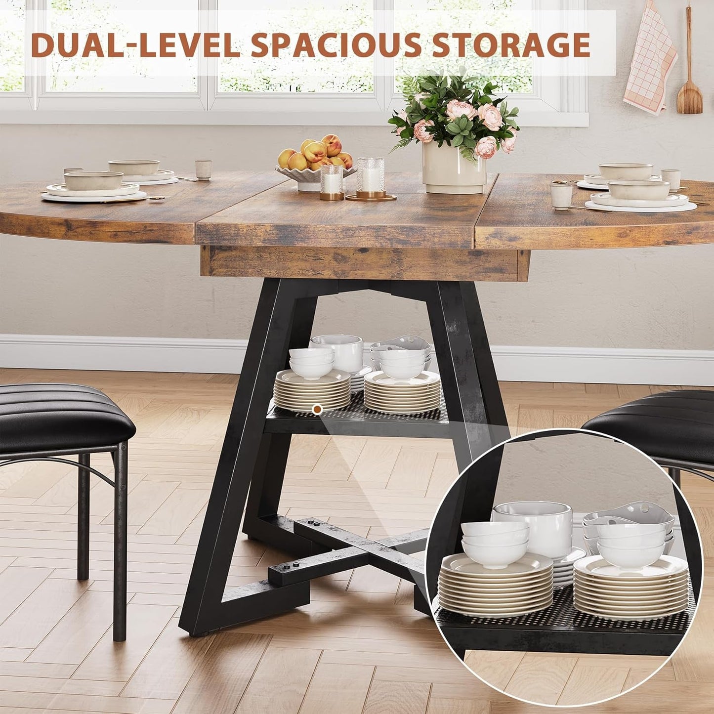 Expandable Dining Table With Removable Leaf Storage