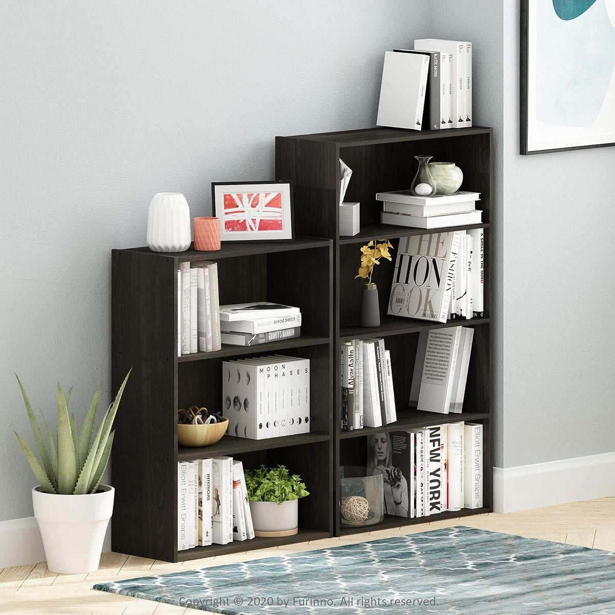 Espresso Four Tier Bookcase Bookshelf Storage Shelves