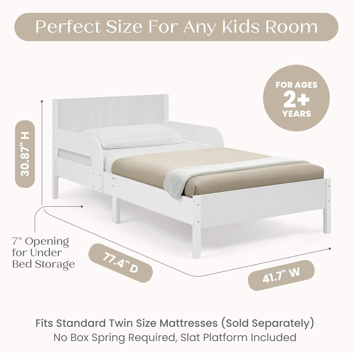 Cora Wood Twin Bed Removable Guardrails System White