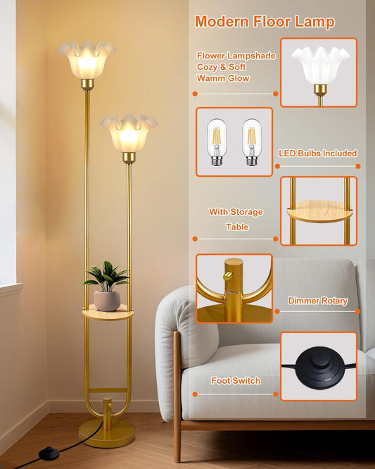 Dimmable Contemporary Gold Flower Floor Lamp 63Inch