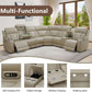 Beige Genuine Leather Power Recliner Sectional LED