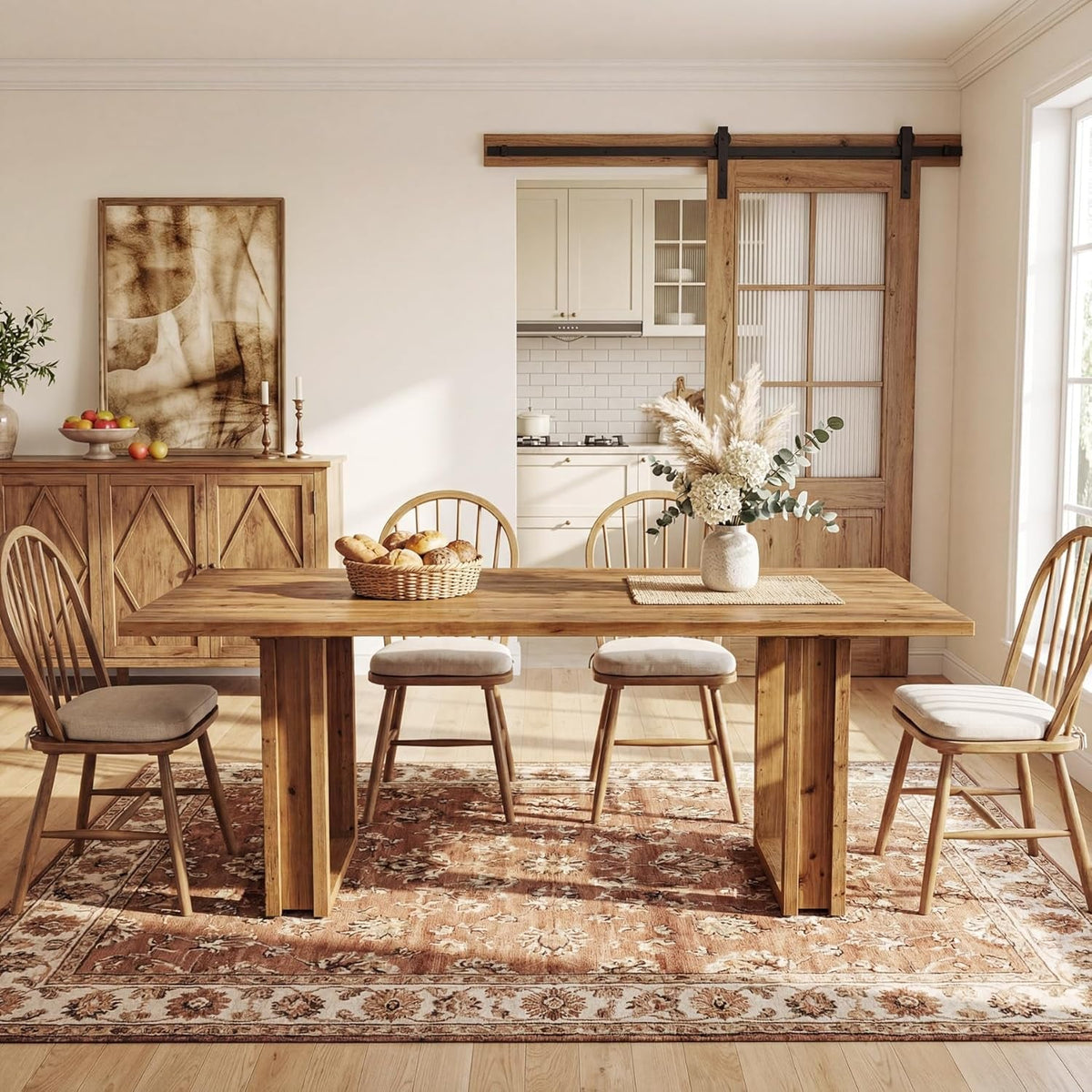Solid Fir Wood Dining Table SixtyThree Inch Weathered Brown Finish