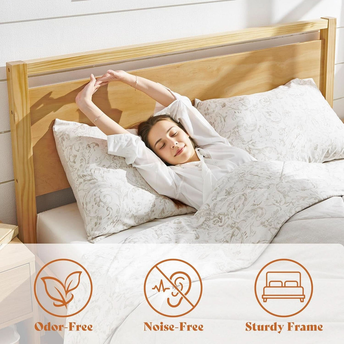 Queen Solid Pine Wood Platform Bed Frame Natural Finish