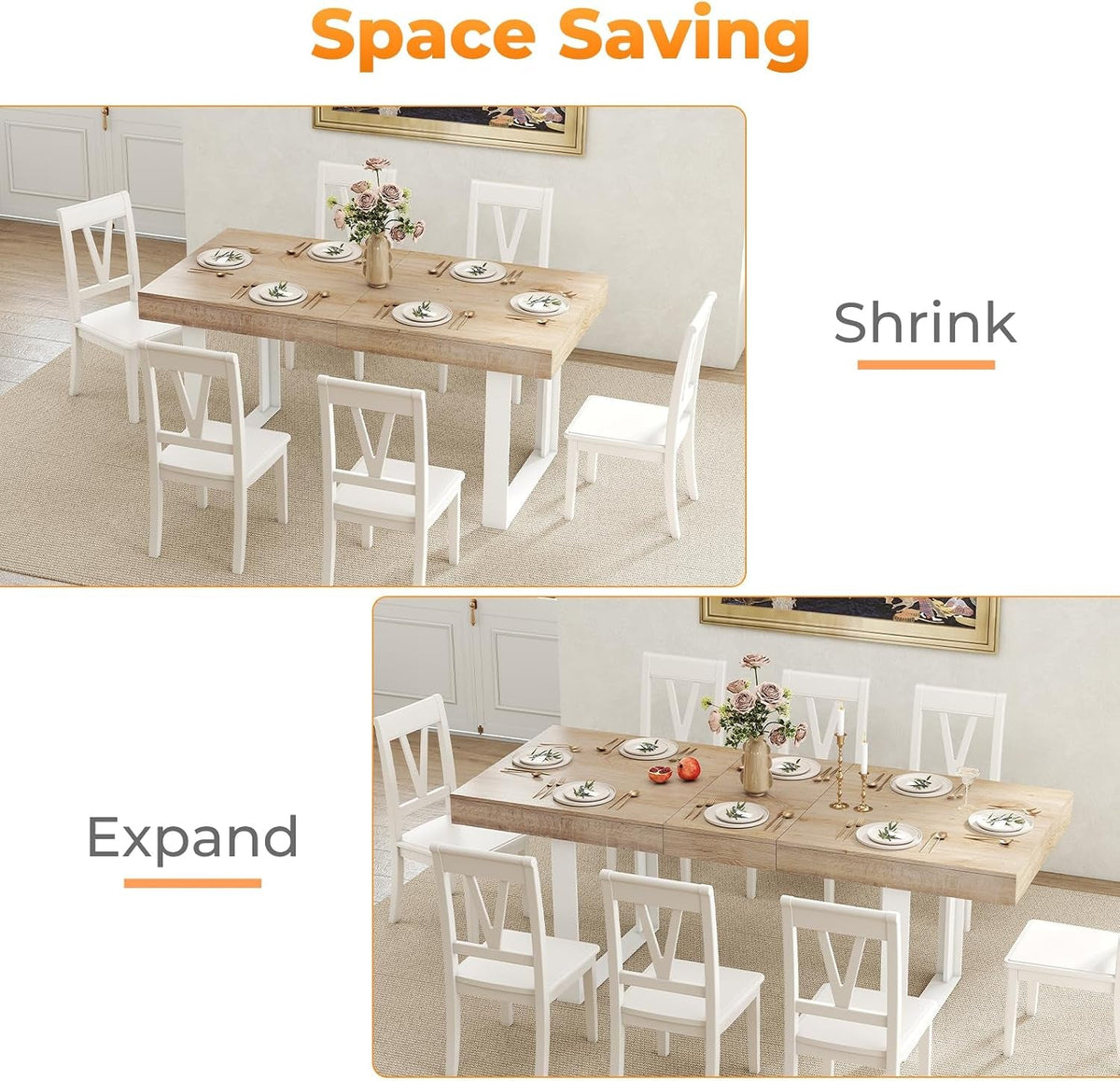 Extendable Dining Table White Oak Rectangular Farmhouse