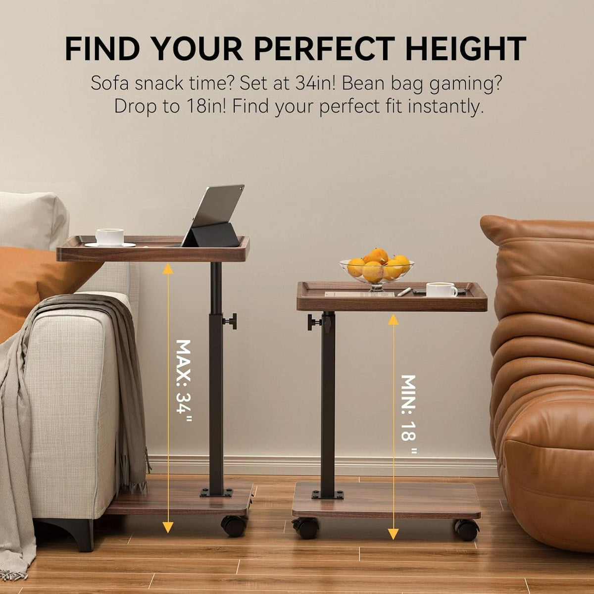 C Shaped End Table Premium Engineered Wood Walnut Finish