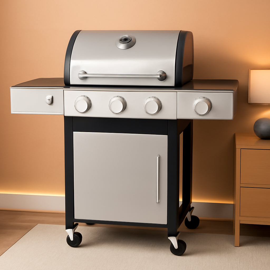 Stainless Porcelain Enamel Propane Grill With Side Burner