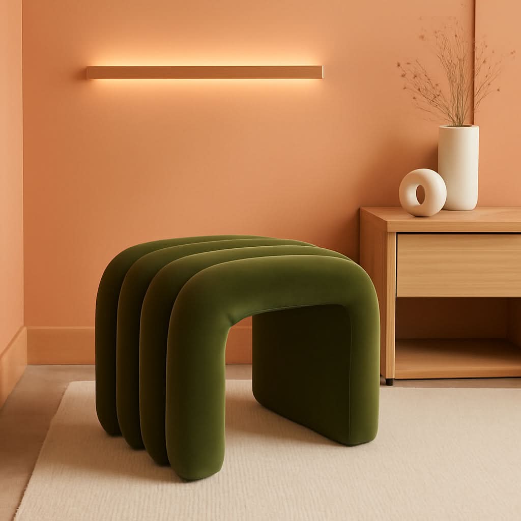 Luxurious Olive Green Velvet Small Ottoman Footstool