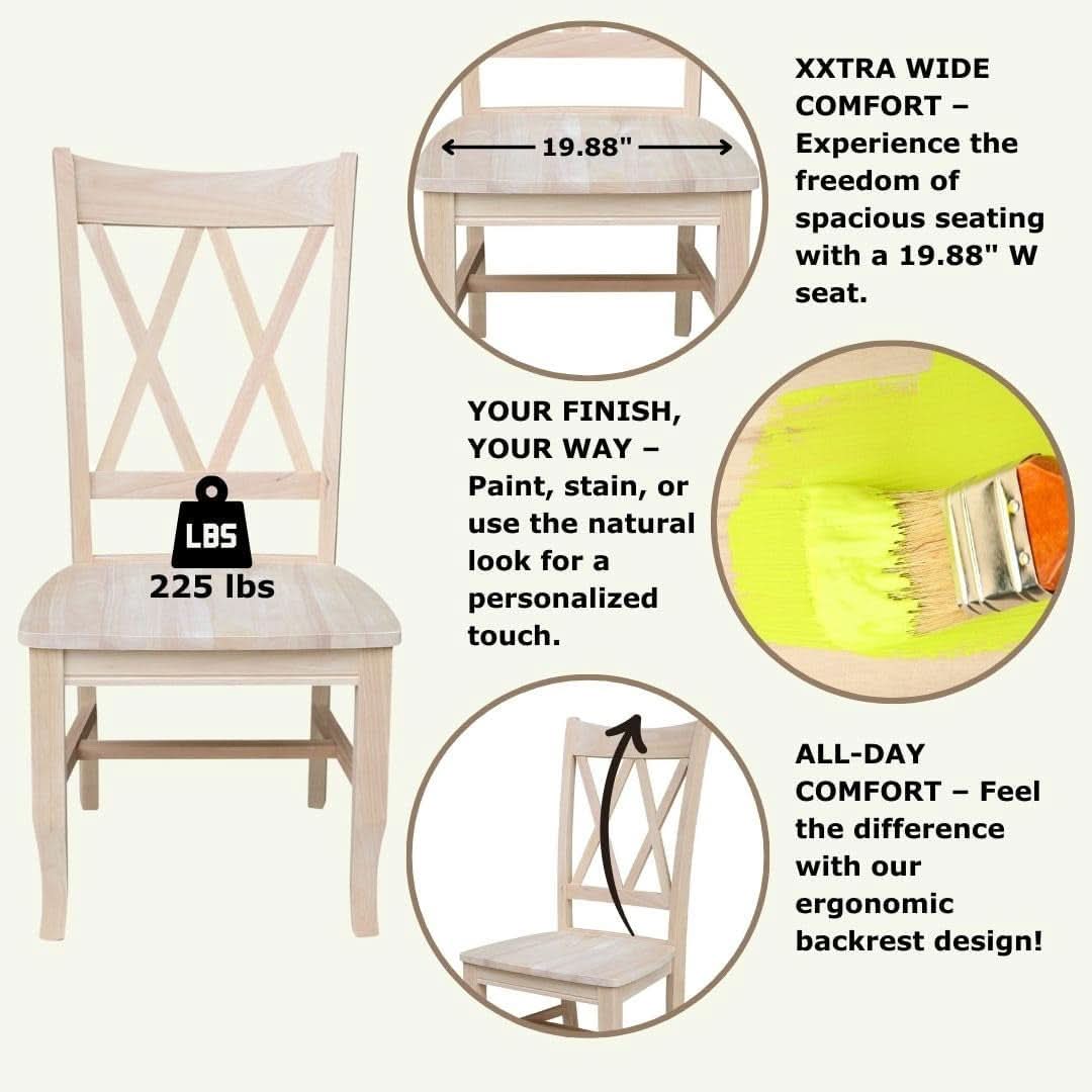 Two Unfinished Parawood Dining Chairs With X Back