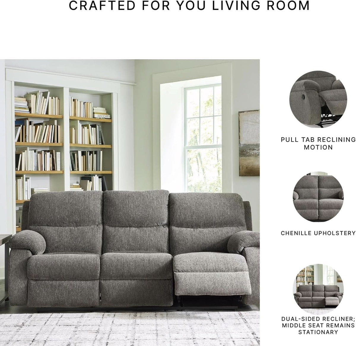 Contemporary Manual Reclining Sofa Gray Upholstery