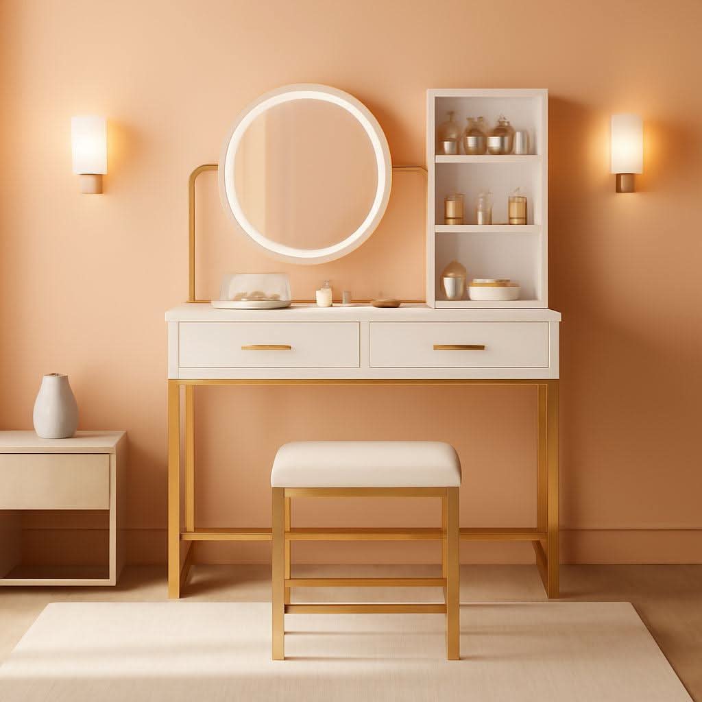 White Gold Vanity Console Table With Illuminated Mirror